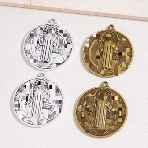 Vintage alloy round religious pendant necklace charms, cross pattern metal jewelry DIY accessories.
