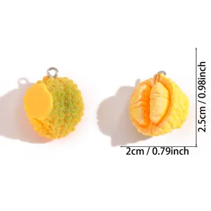 Resin durian charm detail view, showing realistic fruit texture and metal loop for DIY jewelry.