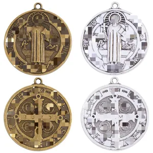 Vintage alloy Saint Benedict medal pendant retro cross religious necklace jewelry item