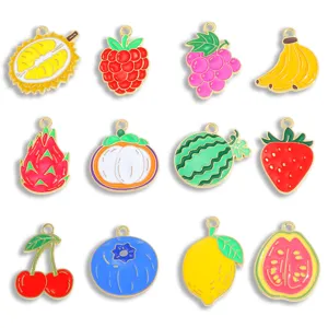 Zinc Alloy Enamel Fruit Charms Pendants For DIY Jewelry Making Keychain Necklace Accessories Grape Strawberry Watermelon Lemon Durian Accessories