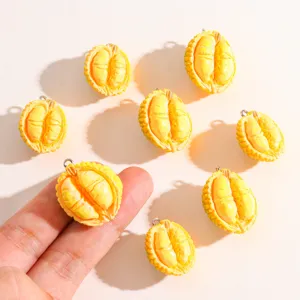 Resin simulated durian pendant detail showing 3D fruit charm for DIY jewelry making accessories.