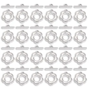 Vintage Alloy Flower Toggle Clasp Pendants For Jewelry Making DIY Antique Silver Floral Necklace Bracelet Findings