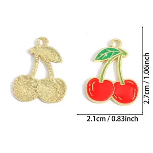 Gold cherry alloy enamel charm pendant DIY jewelry making accessory necklace keychain 2pcs