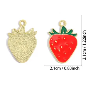 Gold alloy enamel strawberry pendant charm DIY jewelry making necklace accessories