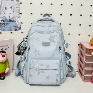 Zaino scolastico casual con stampa di stelle e tasche multiple per viaggi e lavoro