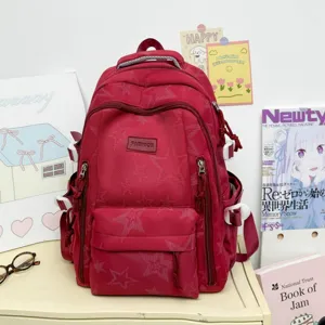 Zaino casual di grande capacita con stampa a stelle e multi-tasche stile college vista di dettaglio