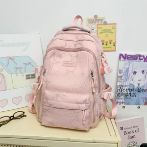 Zaino scolastico stampa stella rosa grande capacita multi-scomparto viaggio casual borsa.