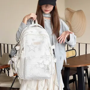 Zaino casual di grande capacità con stampa a stelle e tasche multiple per la scuola