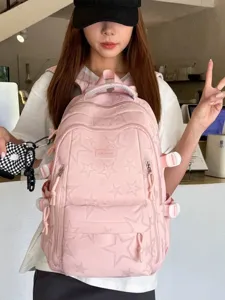 Zaino rosa casual con motivo a stelle grande capacità multi-scomparto da viaggio