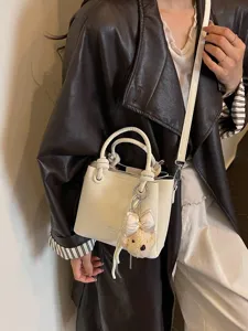 Bolso cubo de cuero blanco estilo coreano para mujer, bolso de hombro elegante y chic.