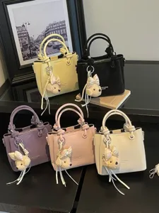 Bolso tipo cubo de moda coreana para mujer elegante bolso cruzado con lindo colgante perrito lazo