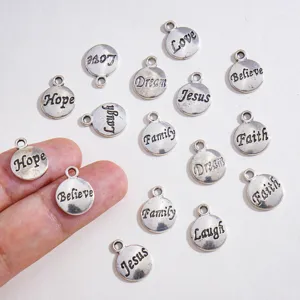 Retro silver round metal charm pendant DIY jewelry accessories with blessing words for necklace