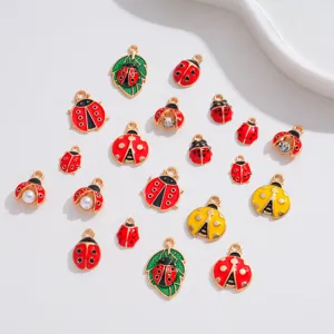DIY charms coccinelle en émail alliage strass perles pour fabrication bijoux collier bracelet.
