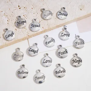 Vintage silver alloy round letter charms set for DIY handmade necklace pendant decor