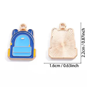 Blauw emaille rugzak metalen hanger sjarm voor DIY sieraden maken, ketting en sleutelhanger.