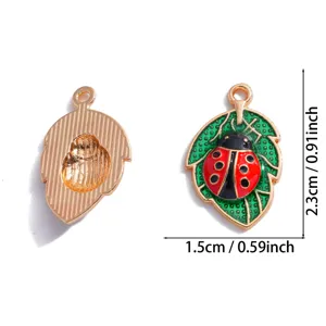 Charm coccinelle émail feuille pendentif alliage DIY pour collier bracelet fabrication.