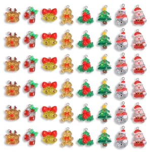 Christmas Resin Charms Pearly Glitter Santa Claus Christmas Tree Gingerbread Man Pendants For DIY Jewelry Keychain Decor