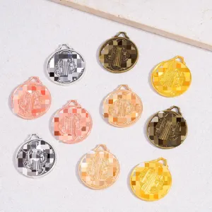 DIY ciondoli medaglia in lega retrò, charms rotondi multicolori per la creazione di gioielli.