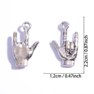 Ciondolo charm in metallo con gesto della mano argento vintage per accessori DIY 1.2x2.2cm.