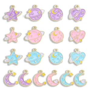 Alloy Starry Sky Series Drip Oil Charms Romantic Moon Star Planet Heart Pendants For DIY Jewelry Necklace Bracelet Decoration Accessories