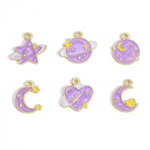 Colorful starry sky enamel alloy charms pendants DIY necklace bracelet jewelry making supply 6pcs