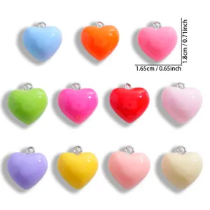 Colgantes de corazón de resina macaron coloridos, acabado brillante DIY para collar y llavero.
