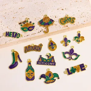 Mardi Gras enamel alloy charms DIY jewelry pendants for necklace bracelet crafting accessories