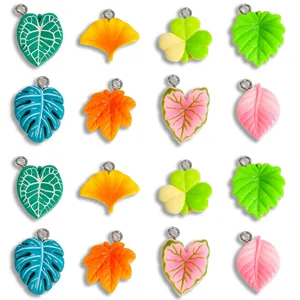 Colgantes de Hoja de Resina de Colores Pendientes de Plantas Botánicas Mixtas para Fai da Te Llavero Collar Material Componentes Joyería