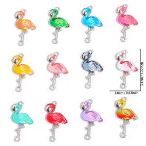 Set di ciondoli fenicotteri smaltati colorati in lega per gioielli fai da te collana