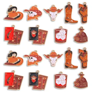 Vintage Zinc Alloy Western Cowboy Skull Enamel Pendant Charm Retro Playing Cards Bull Head Electroplated Charms For DIY Necklace Keychain Making Craft Supplies