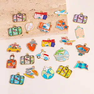 DIY alloy enamel charms summer travel series pendant for necklace keychain jewelry making accessories