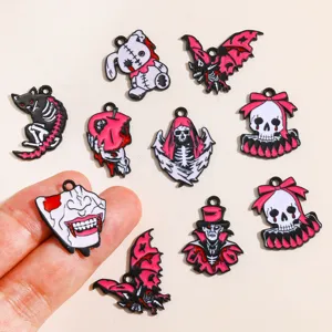 Halloween pendentifs en émail alliage DIY gothique crâne chauve-souris pour colliers