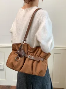 Borsa a tracolla tote in camoscio grande capacità casual da donna, design semplice ed elegante.