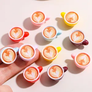Miniature resin coffee cup charms with latte art design for DIY jewelry and crafts making
