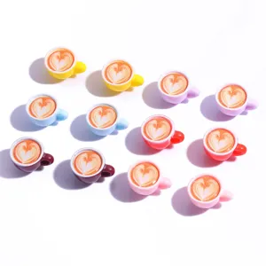 Miniature Latte Coffee Cup Resin Charms For DIY Jewelry Making Keychain Bag Accessories Heart Latte Art Miniature Food Play Decoration