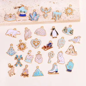Set van emaille winter thema hangers legering DIY sieraden voor ketting en sleutelhanger
