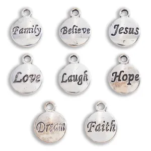 Vintage alloy round charm pendant DIY jewelry making accessory with blessing words 8pcs