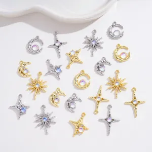 Colgantes de joyería DIY estrella luna sol de aleación con ópalos para collares artesanales.