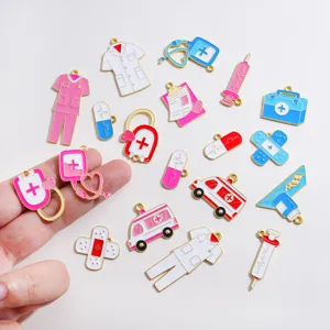 Medical nurse theme DIY alloy enamel charms pendant for necklace keychain jewelry making.