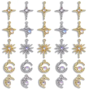 Dijes de Moda de Aleación de Zinc de Sol Luna Estrella para Bricolaje Con Incrustaciones de Strass Galvanizado en Bastidor Colgante para Creación de Joyas Collar Pendiente