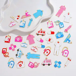 Cute medical nurse themed enamel charms alloy DIY jewelry accessories for necklace keychains.