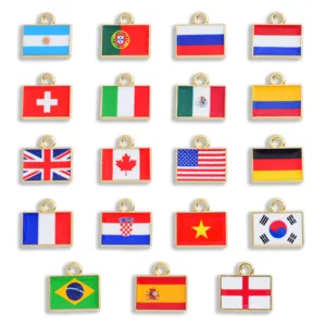 World Cup National Flag Square Drip Oil Alloy Pendants DIY Jewelry Charms For Bracelet Keychain Anniversary Souvenir Gift