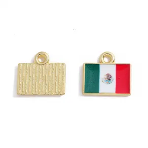 Mexican flag square enamel charm DIY alloy pendant for bracelet keychain jewelry making accessories