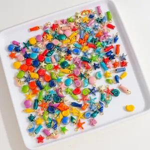 Abalorios de Aleación de Cinc Esmaltados de Vida Marina Coloridos Verano Océano Estrella de Mar Concha Colgante para Creación Joyas DIY