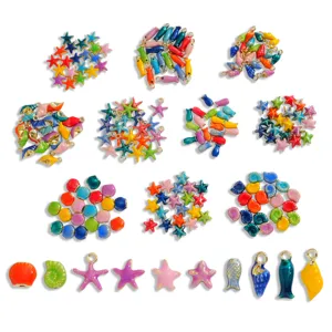 Colgantes esmaltados coloridos de animales marinos, estrellas y conchas para joyería DIY.