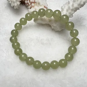 Green quartz jade beaded bracelet, elegant gemstone jewelry, smooth round beads daily wear