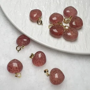 Colgante de Corazón de Cuarzo Fresa Natural para Mujer Colgante de Corazón de Cristal Rosa de Doble Cara Joyería Hecha a Mano Solo Colgante