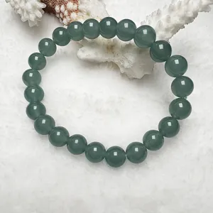 Dark green quartzite jade bead bracelet, elegant gemstone wrist jewelry for daily wear.