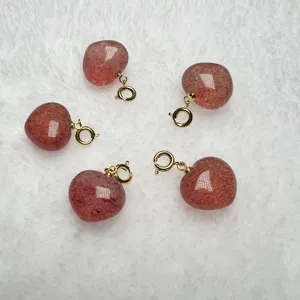 Colgante de corazón de cuarzo fresa natural, joyería de cristal de doble cara hermosa