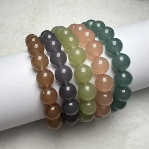Colorful beaded bracelet set, smooth round gemstone bracelets for women and daily wear style.